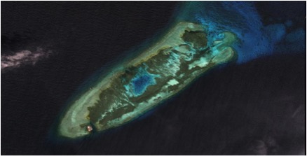 Hình 1: Hình ảnh khu vực đảo đá Chữ Thập được chụp vào ngày 14/8/2014, khi chưa có các hoạt động xây dựng đảo nhân tạo