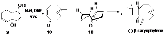 Một ví dụ phản ứng tách phân mảnh của chất phản ứng không vòng kết hợp với phản ứng decacboxyl hoá.