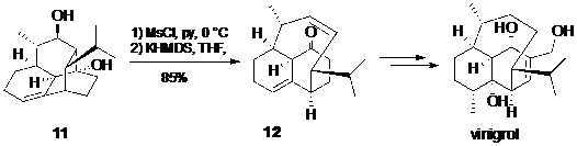 Sơ đồ tổng hợp toàn phần vinigrol của Baran dùng phản ứng tách phân mảnh để thiết kế cầu ansa trong hệ vòng rất khó điều chế qua cách khác.
