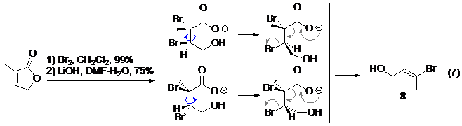 Một ví dụ phản ứng tách phân mảnh của chất phản ứng không vòng kết hợp với phản ứng decacboxyl hoá.